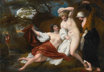 Musidora et ses deux compagnes, Sacharissa et Amoret, à leur bain espionnées par Damon - Benjamin West